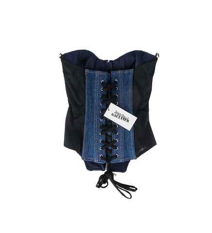DENIM CORSET WITH MESH DETAIL INDIGO/BLACK