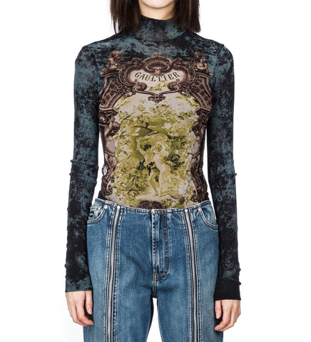 BODY WITH OPEN BACK PRINTED MEDAILLON BLACK/VINTAGE BLUE/GREEN