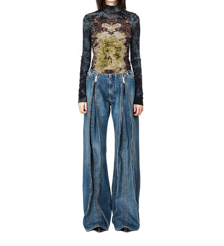 BODY WITH OPEN BACK PRINTED MEDAILLON BLACK/VINTAGE BLUE/GREEN