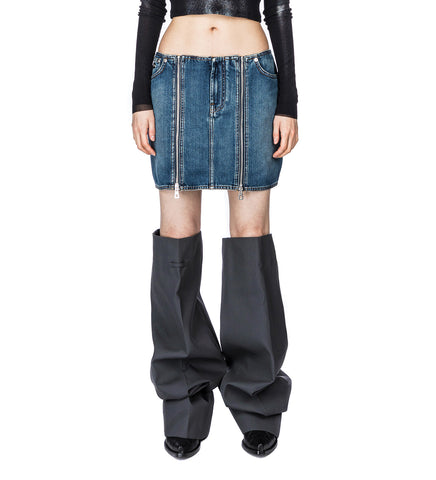 DENIM FRONT ZIPPED MINI SKIRT VINTAGE BLUE