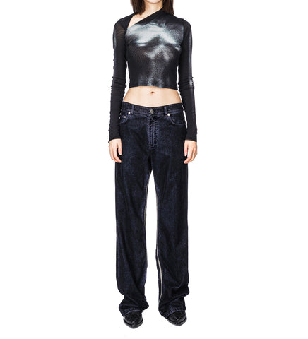 ASYMETRIC COLLAR CROP TOP PRINTED BODY DUST BLACK/SILVER