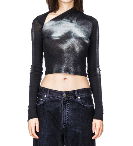 ASYMETRIC COLLAR CROP TOP PRINTED BODY DUST BLACK/SILVER
