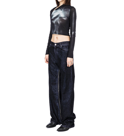 ASYMETRIC COLLAR CROP TOP PRINTED BODY DUST BLACK/SILVER