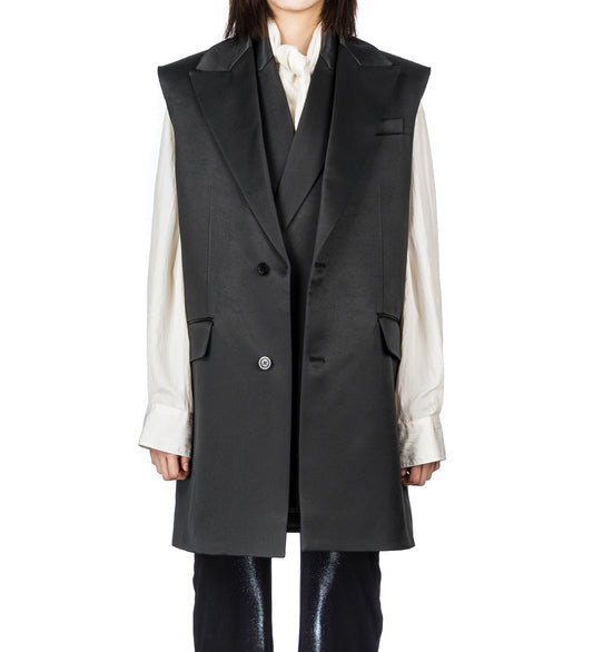 DOUBLE LAYER SLEEVELESS JACKET WITH BODY DETAIL BLACK