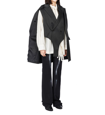 DOUBLE LAYER SLEEVELESS JACKET WITH BODY DETAIL BLACK