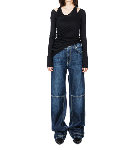 CUT OUT DENIM TROUSER DARK VINTAGE BLUE