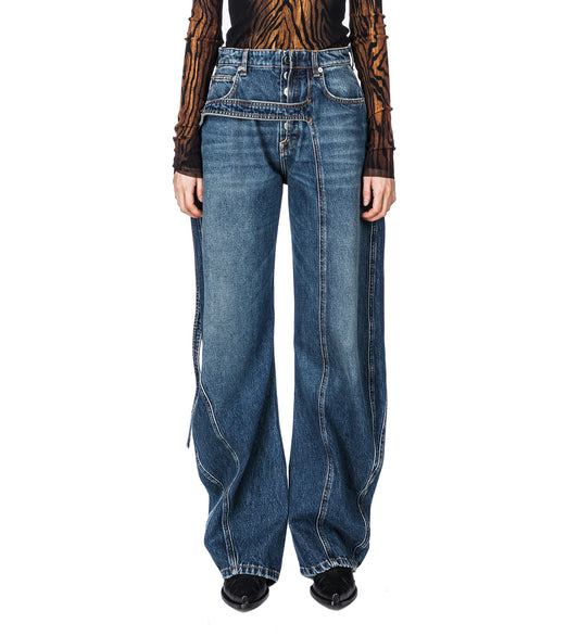LOW WAISTED JEAN WITH STRAP DETAIL ON THE FRONT VINTAGEBLUE