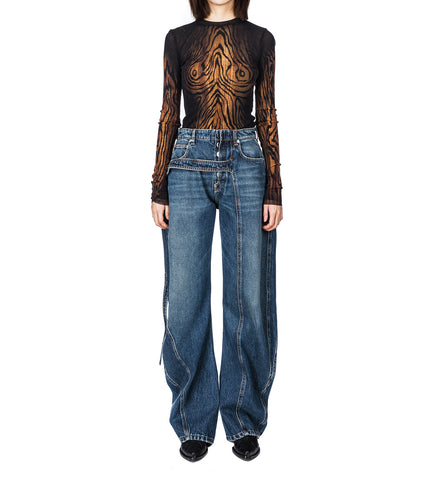 THE WOOD MESH LONGSLEEVE TOP BLACK/BROWN