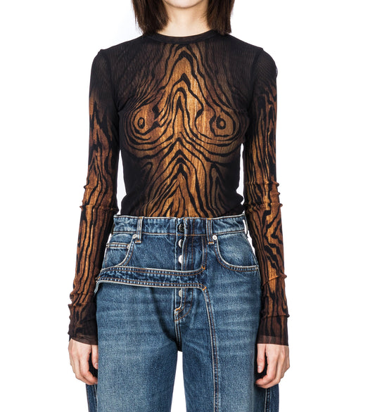 THE WOOD MESH LONGSLEEVE TOP BLACK/BROWN