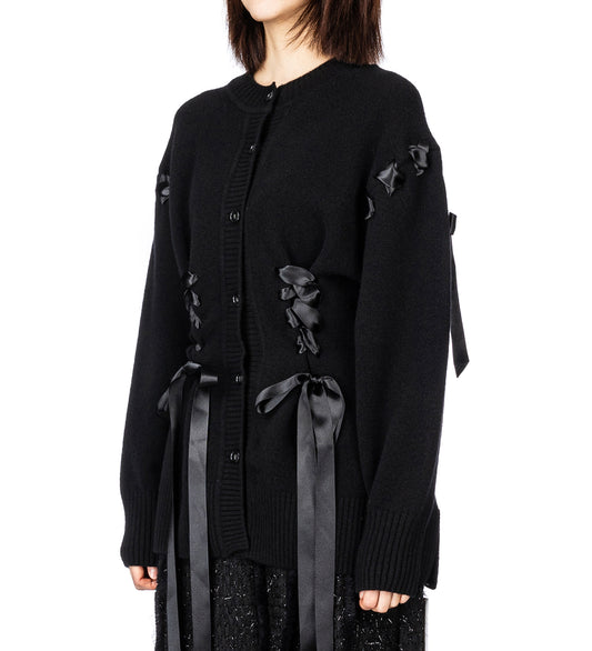SCULPTED RIBBON CORSET DETAIL CARDIGAN BLACK