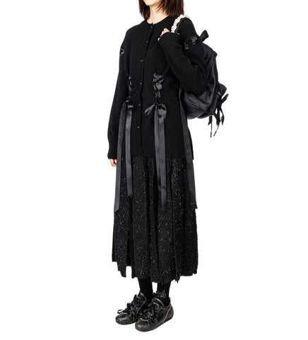 MULTI SLIT FRAY SKIRT BLACK