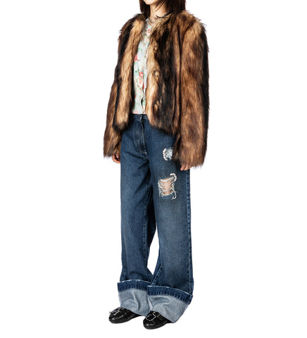 SCULPTED FAUX FUR FRAY JACKET NATURAL