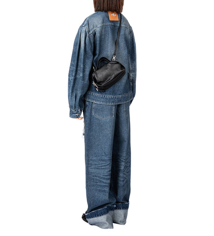 SCULPTED BELT DETAIL DENIM JACKET DISTRESSED BLUE/PEARL