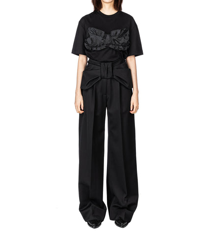 BOW WAIST WIDE LEG TROUSERS BLACK