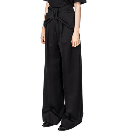 BOW WAIST WIDE LEG TROUSERS BLACK