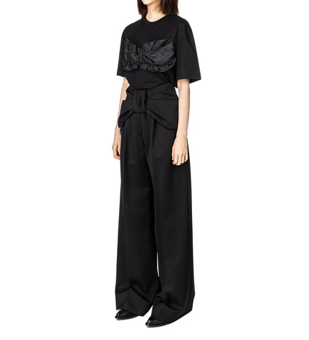 PATCHWORK FRILL BUST DETAIL T-SHIRT BLACK