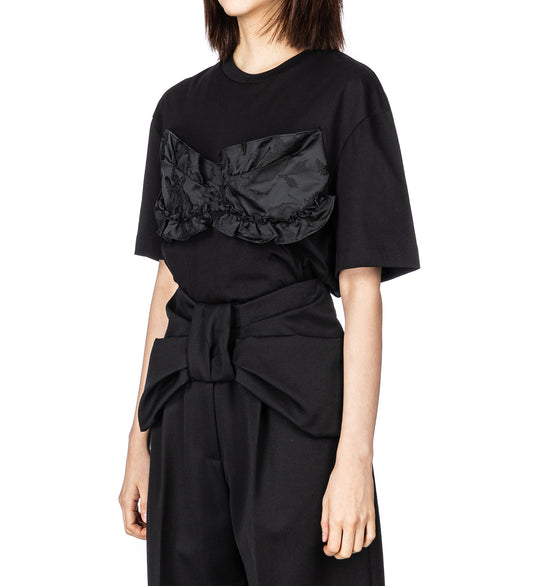 PATCHWORK FRILL BUST DETAIL T-SHIRT BLACK