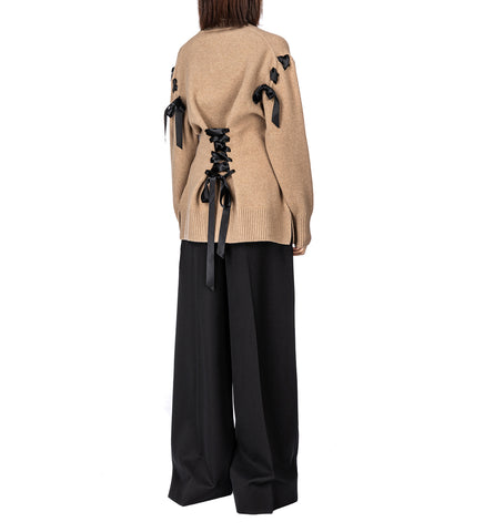 SCULPTED RIBBON CORSET DETAIL CARDIGAN CAMEL