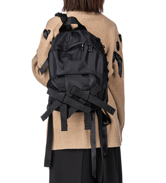 BOW FRONT BACKPACK W/EMB BLACK/JET
