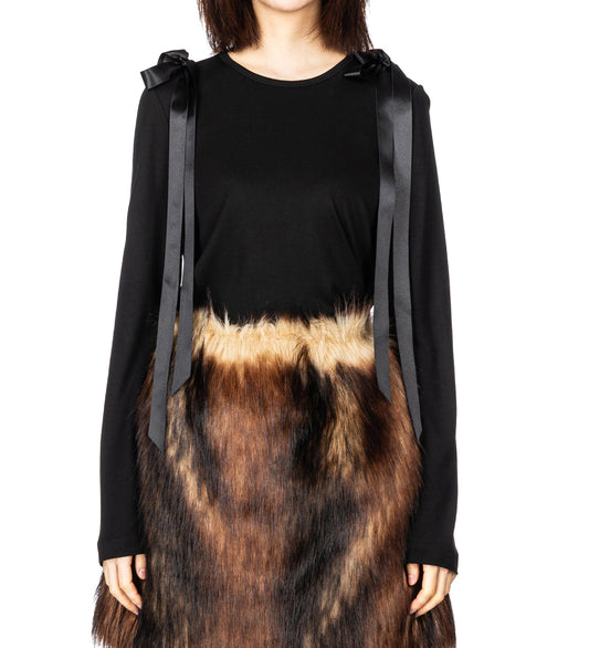 BOW RIBBON TAIL LONGSLEEVE T-SHIRT BLACK