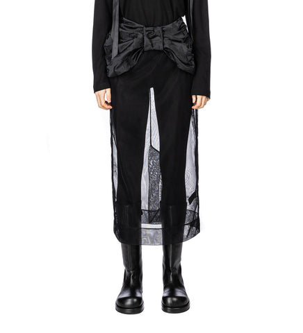 SHEER BROCADE BOW WAIST PENCIL SKIRT BLACK