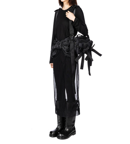 SHEER BROCADE BOW WAIST PENCIL SKIRT BLACK