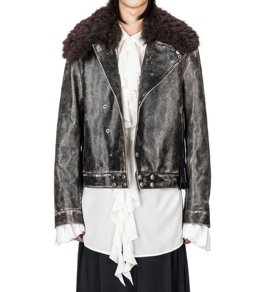 BINUS PERFECTO WITH DETACHABLE SHEARLING COLLAR BLACK/NUDE