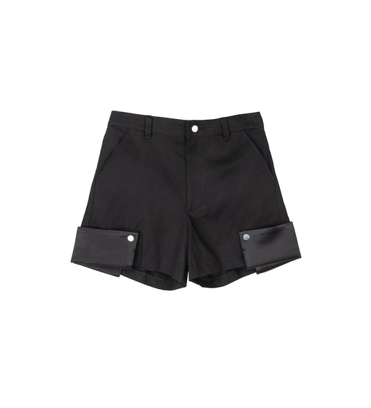 CUFF SATIN SHORTS BLACK/BLACK