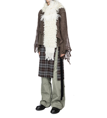 OFKE KNIT SCARF WITH FEATHERS NATURAL WHITE