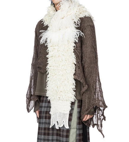 OFKE KNIT SCARF WITH FEATHERS NATURAL WHITE