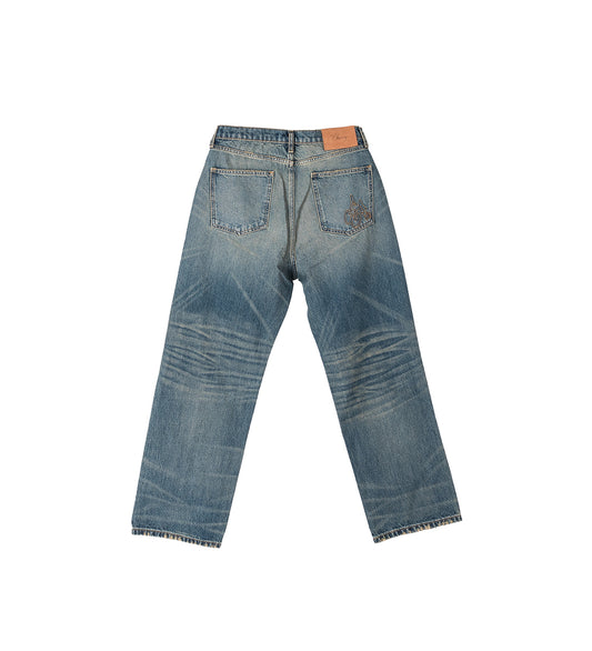 WIDE MED WASH DENIM MED INDIGO