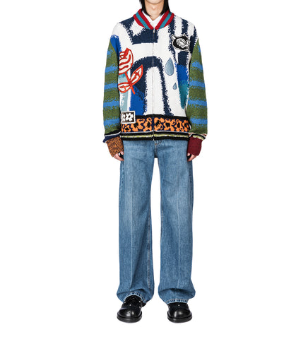 VELVET WAISTBAND DENIM TROUSERS WITH PATCH BLUE