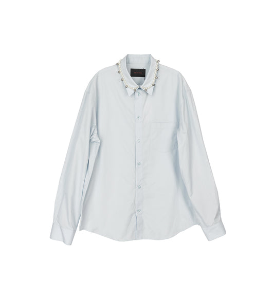 BEADED BELL CLASSIC FIT SHIRT BABY BLUE/PEARL