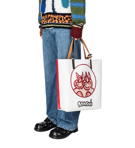 ANIMAL PRINT TOTE BAG RED/WHITE