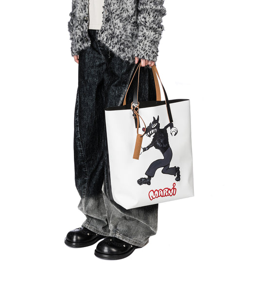 WOLF TOTE BAG BLACK/WHITE