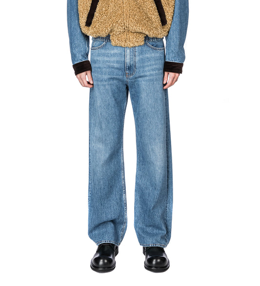 DENIM TROUSERS WITH VELVET WAISTBAND BLUE