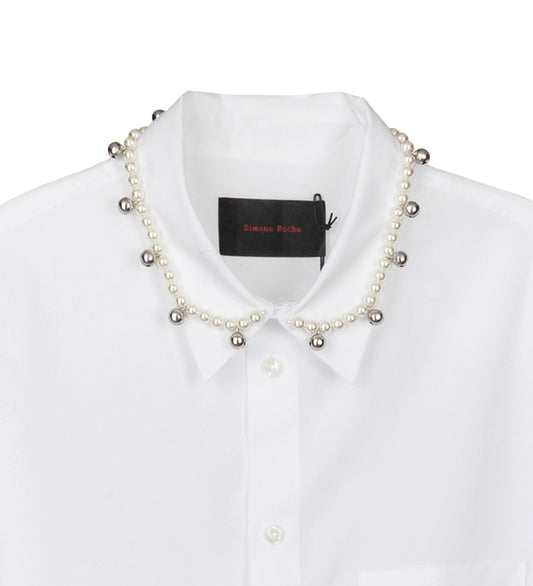 BEADED BELL CLASSIC FIT SHIRT WHITER/PEARL