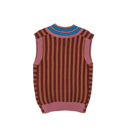 HOT KNIT VEST FIRE RED & MAUVE