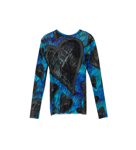 LONG SLEEVE MESH POLYAMIDE TOP BLUE & BLACK