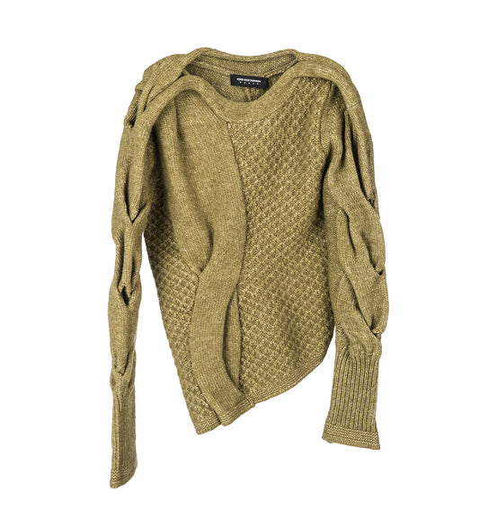 KIKO KOSTADINOV X THE DANTE COLLECTION ASYMMETRIC CABLE JUMPER OLIVE GREEN