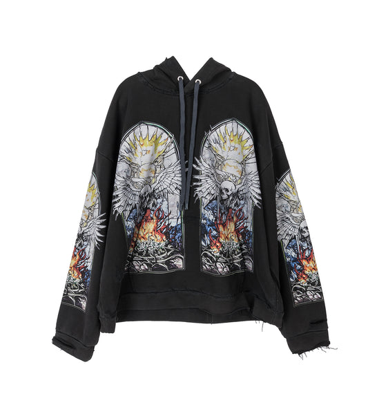 SKULL HOODED PULLOVER COAL MULTI
