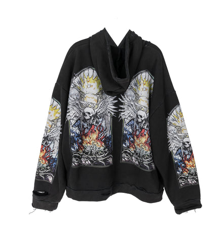 SKULL HOODED PULLOVER COAL MULTI