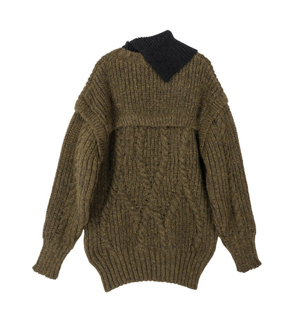 CONTRAST HIGH NECK CHUNKY KNIT JUMPER OLIVE/BLACK