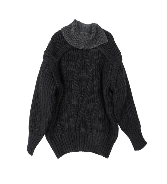 CONTRAST HIGH NECK CHUNKY KNIT JUMPER BLACK/CHARCOAL