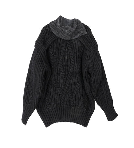 CONTRAST HIGH NECK CHUNKY KNIT JUMPER BLACK/CHARCOAL