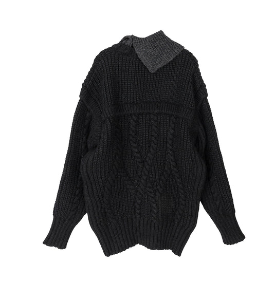 CONTRAST HIGH NECK CHUNKY KNIT JUMPER BLACK/CHARCOAL