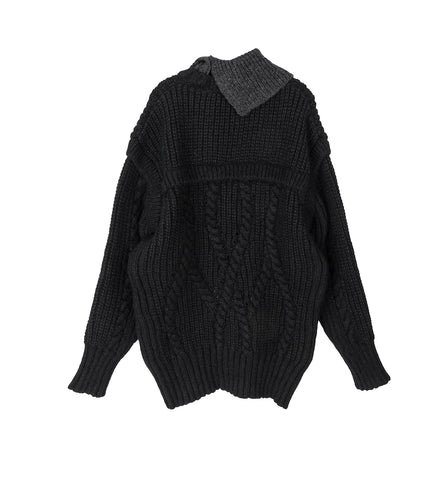 CONTRAST HIGH NECK CHUNKY KNIT JUMPER BLACK/CHARCOAL