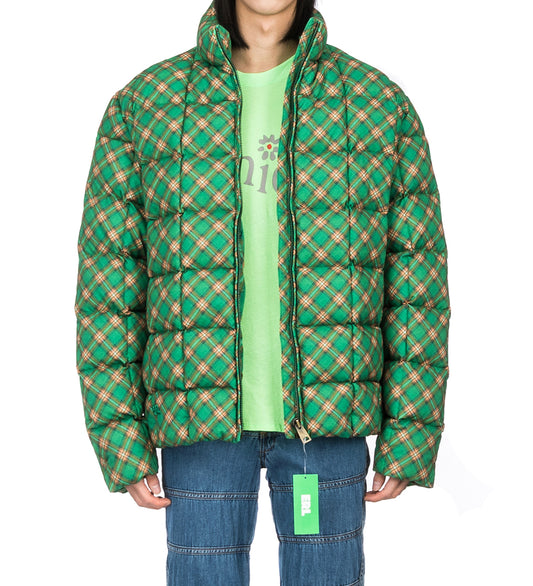 PRINTED QUILTED PUFFER GREEN PLAID
