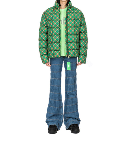 PRINTED QUILTED PUFFER GREEN PLAID