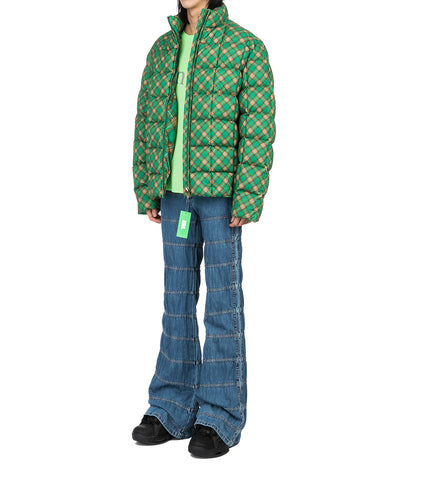 PRINTED QUILTED PUFFER GREEN PLAID